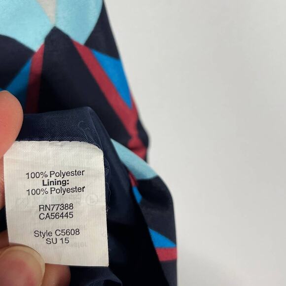 J Crew Size 2 Blue Pink Red Geometric Print Sheath Dress Short Sleeve Keyhole - Picture 10 of 12